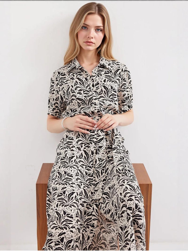 Robe-chemise midi à imprimé zèbre et ceinture bdart Crème - Kiabi