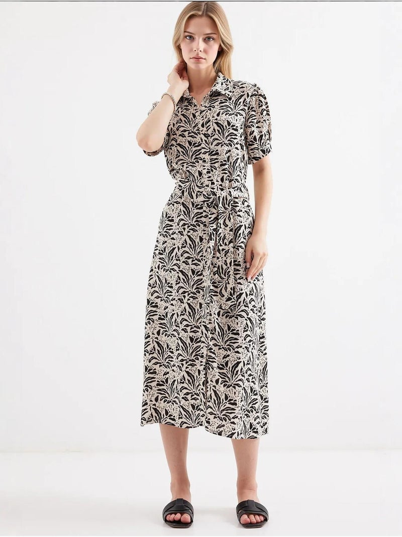 Robe-chemise midi à imprimé zèbre et ceinture bdart Crème - Kiabi