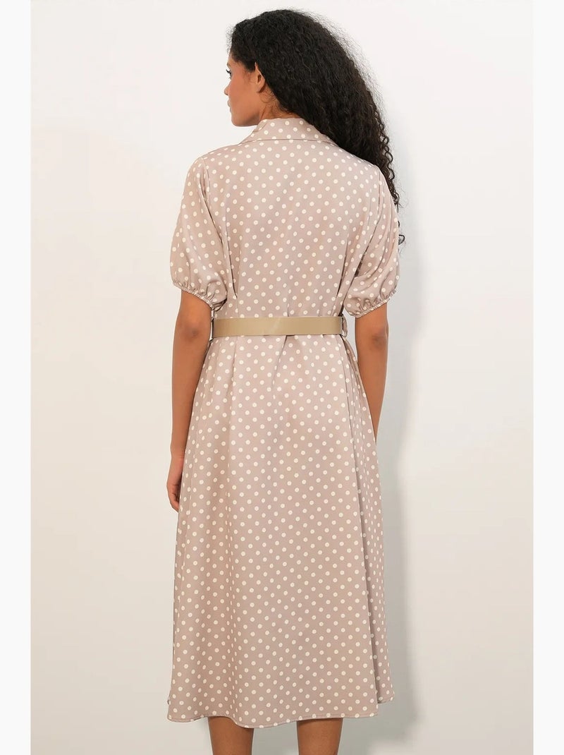 Robe chemise midi à pois avec ceinture bdart Beige argile - Kiabi