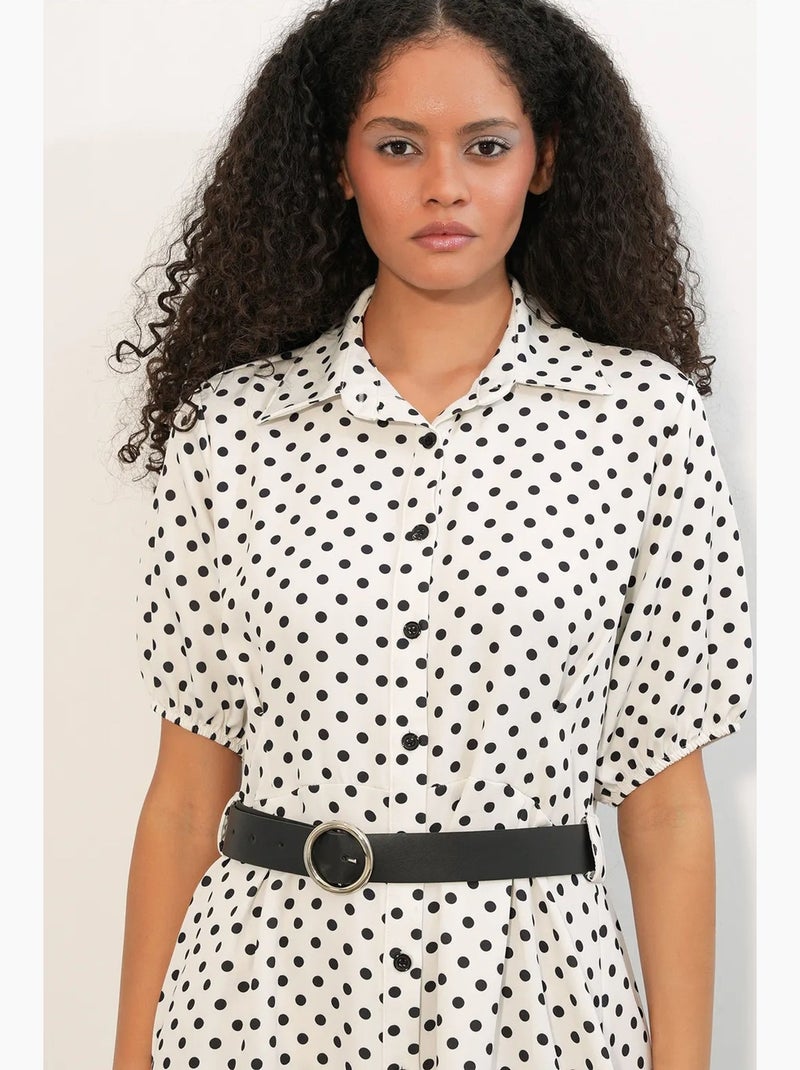 Robe chemise midi à pois avec ceinture bdart Blanc cassé - Kiabi