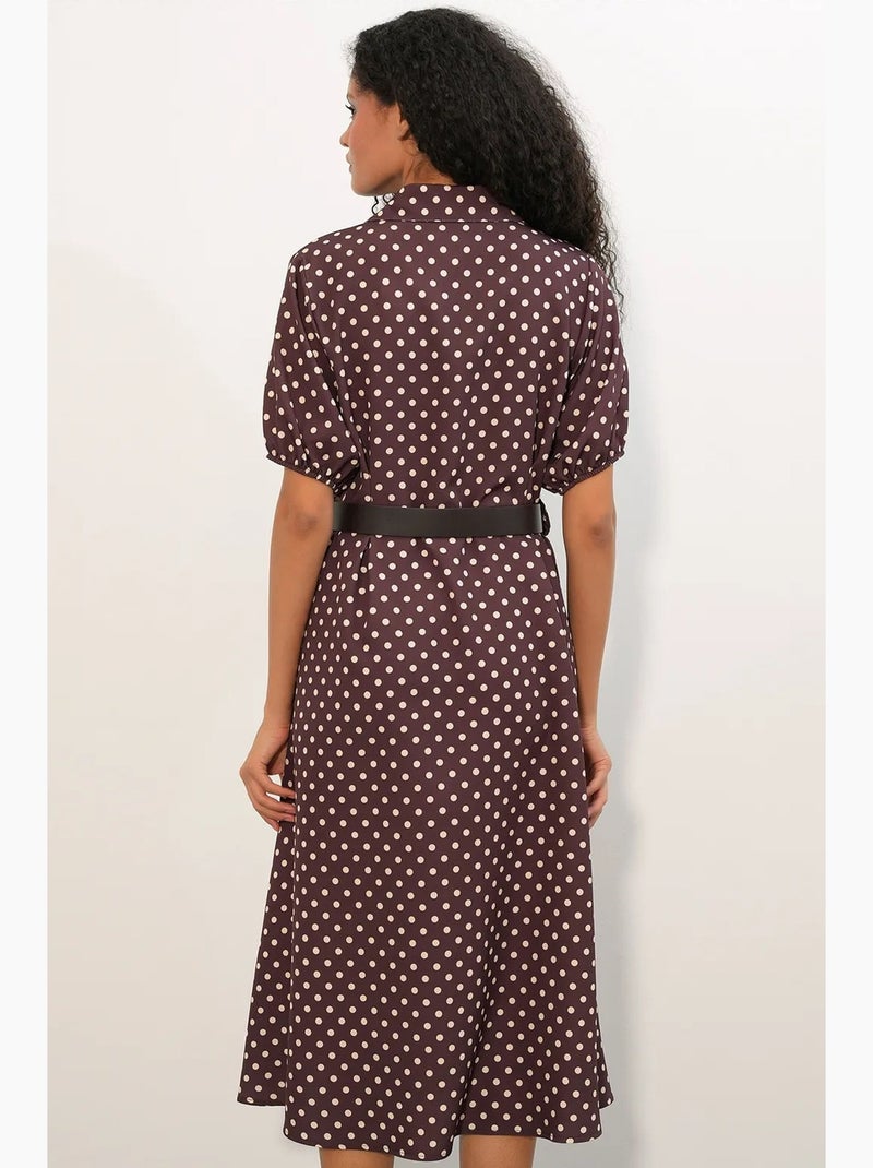 Robe chemise midi à pois avec ceinture bdart Rouge bordeaux - Kiabi