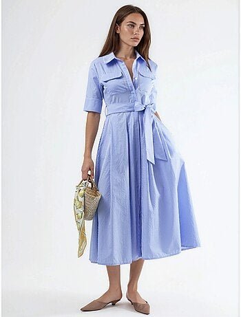 Robe chemise midi à rayures avec ceinture busem