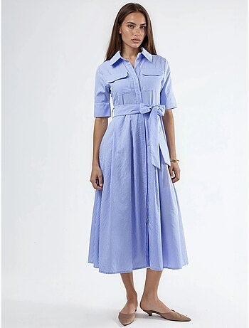 Robe chemise midi à rayures avec ceinture busem