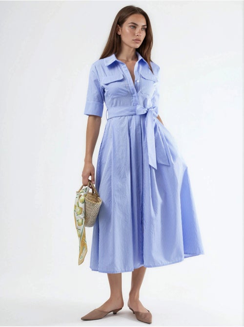 Robe chemise midi à rayures avec ceinture busem - Kiabi Robe chemise midi à rayures avec ceinture busem - Kiabi