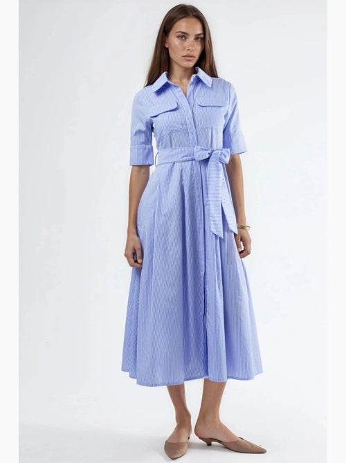 Robe chemise midi à rayures avec ceinture busem - Kiabi Robe chemise midi à rayures avec ceinture busem - Kiabi