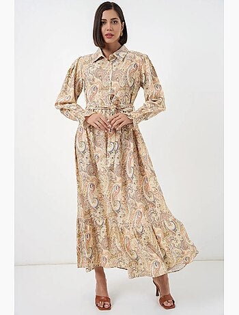 Robe-chemise midi ceinturée à motif cachemire bdart