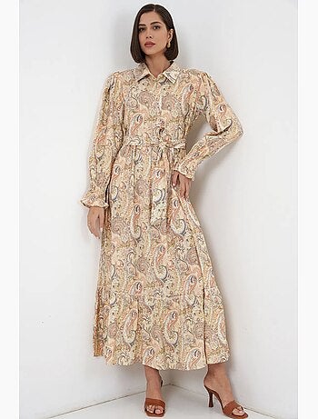 Robe-chemise midi ceinturée à motif cachemire bdart