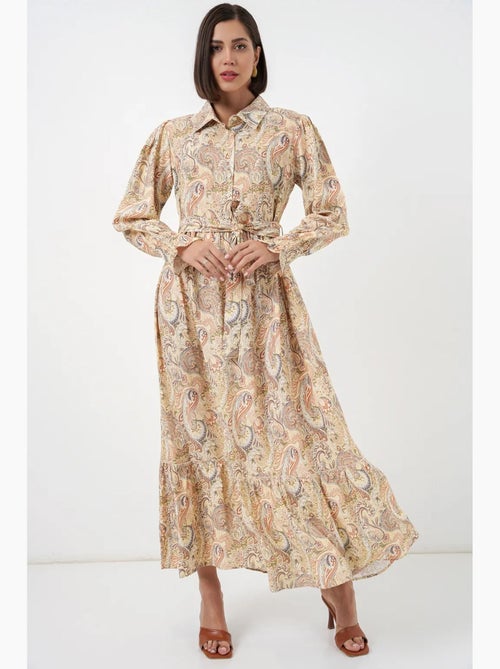 Robe-chemise midi ceinturée à motif cachemire bdart - Kiabi Robe-chemise midi ceinturée à motif cachemire bdart - Kiabi