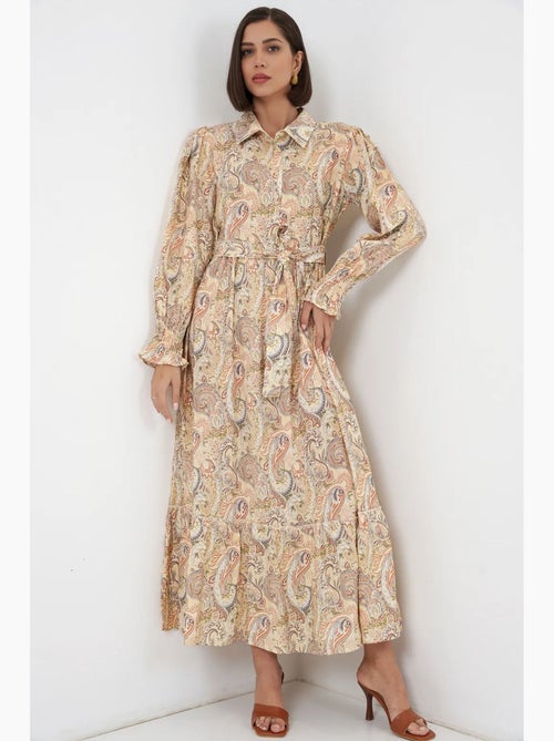 Robe-chemise midi ceinturée à motif cachemire bdart - Kiabi Robe-chemise midi ceinturée à motif cachemire bdart - Kiabi