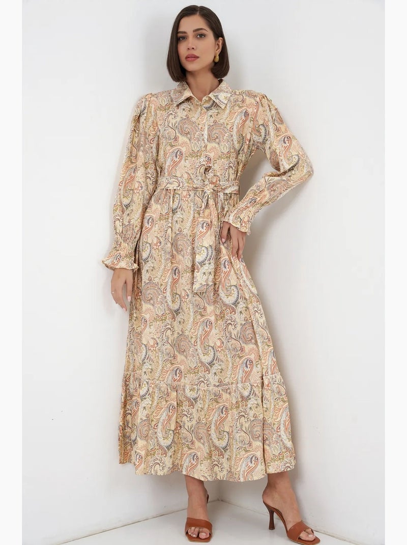 Robe-chemise midi ceinturée à motif cachemire bdart Ambre - Kiabi