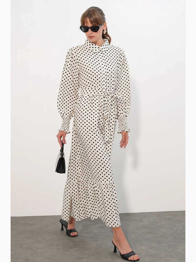 Robe-chemise midi ceinturée à motif cachemire bdart Blanc cassé - Kiabi