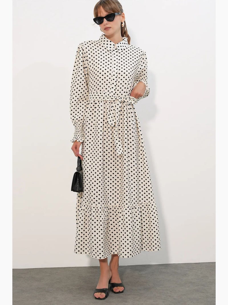 Robe-chemise midi ceinturée à motif cachemire bdart Blanc cassé - Kiabi