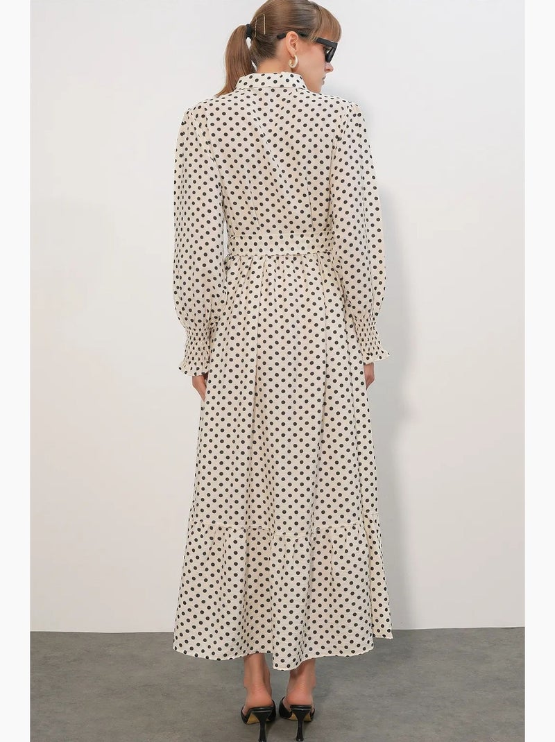 Robe-chemise midi ceinturée à motif cachemire bdart Blanc cassé - Kiabi