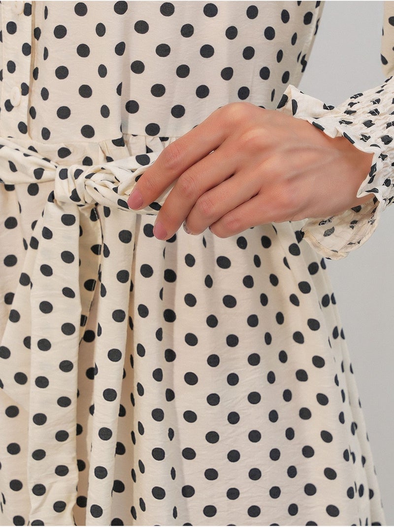 Robe-chemise midi ceinturée à motif cachemire bdart Blanc cassé - Kiabi