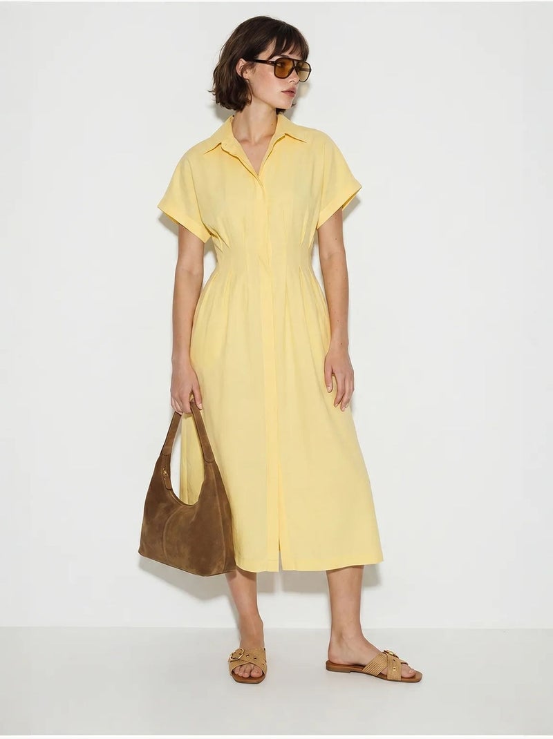 Robe chemise midi cintrée lucci Jaune citron - Kiabi
