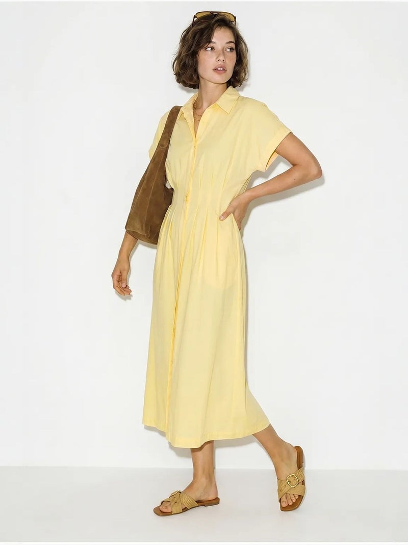Robe chemise midi cintrée lucci Jaune citron - Kiabi