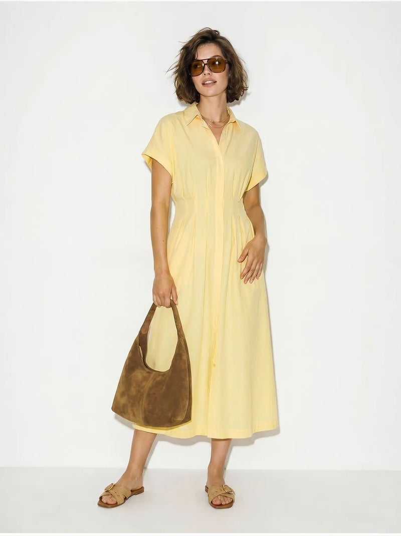 Robe chemise midi cintrée lucci Jaune citron - Kiabi