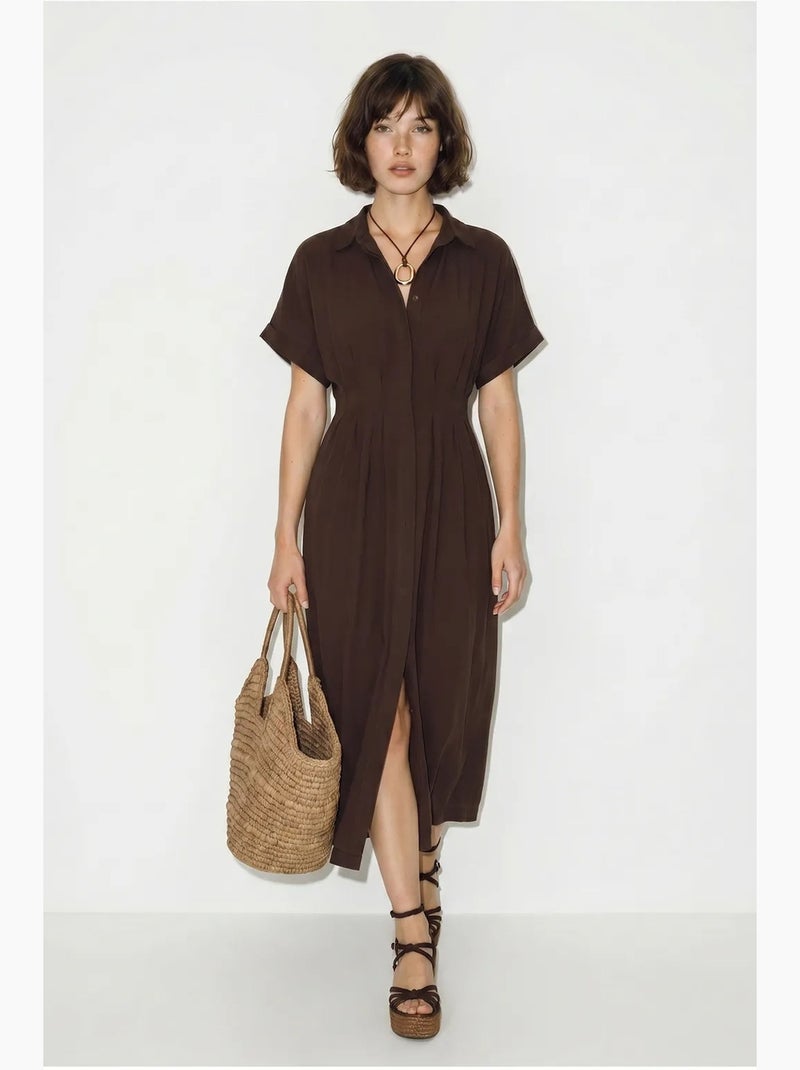 Robe chemise midi cintrée lucci Marron - Kiabi