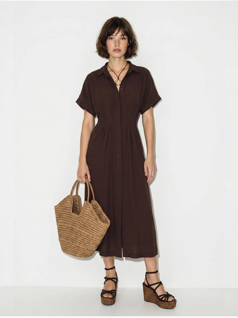 Robe chemise midi cintrée lucci Marron - Kiabi