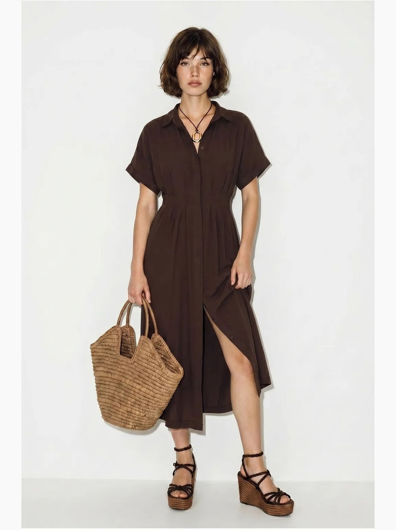 Robe chemise midi cintrée lucci Marron - Kiabi