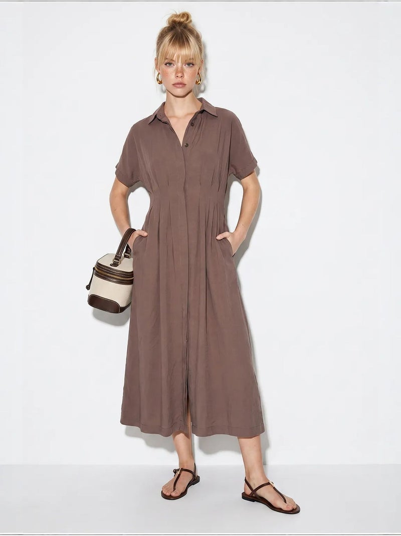 Robe chemise midi cintrée lucci Taupe - Kiabi