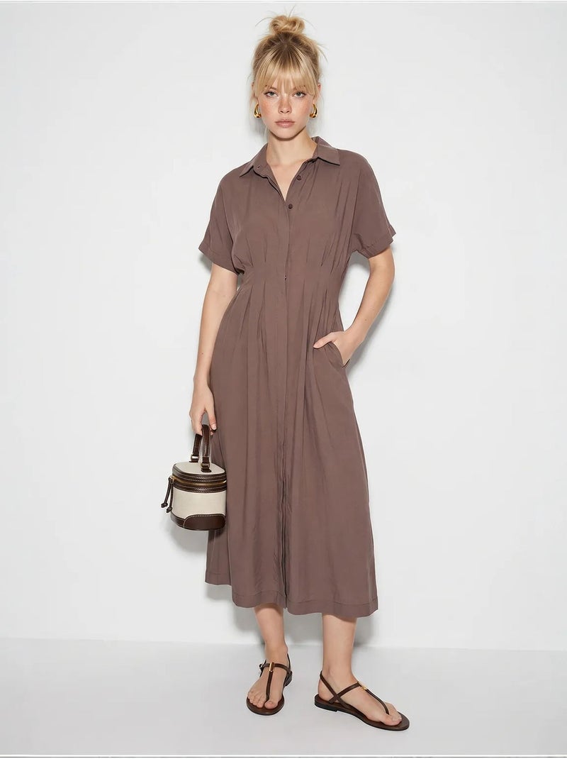 Robe chemise midi cintrée lucci Taupe - Kiabi