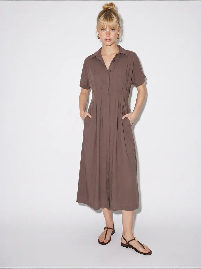 Robe chemise midi cintrée lucci Taupe - Kiabi
