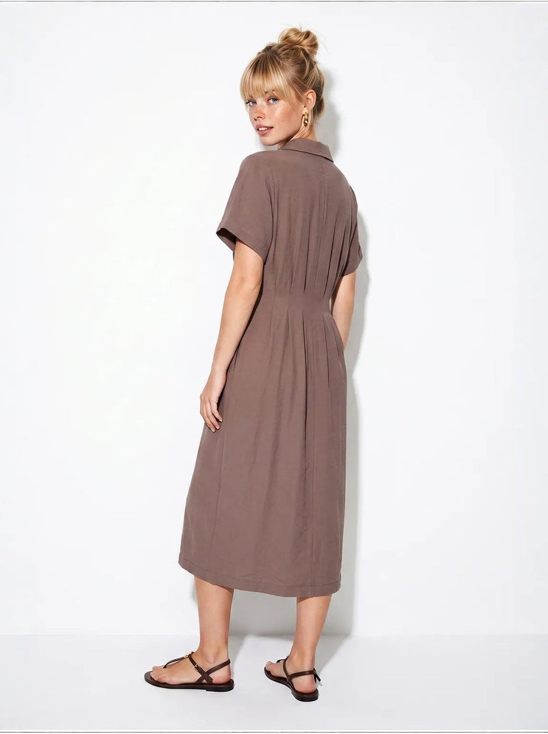 Robe chemise midi cintrée lucci Taupe - Kiabi