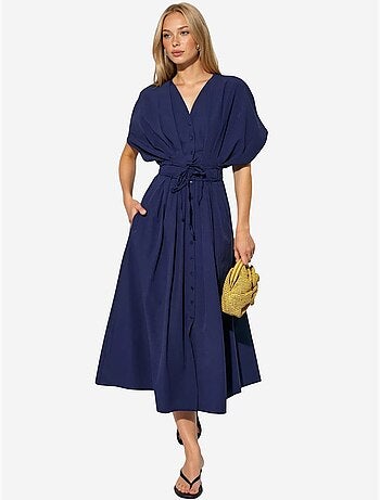 Robe chemise midi décontractée à col en v busem