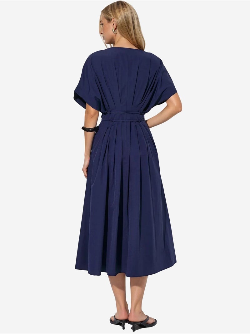 Robe chemise midi décontractée à col en v busem Bleu marine - Kiabi