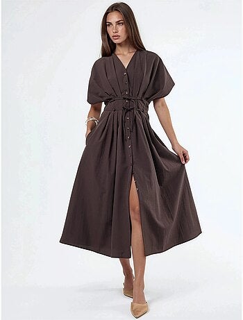 Robe chemise midi décontractée à col en v busem