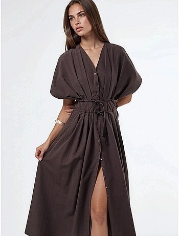 Robe chemise midi décontractée à col en v busem