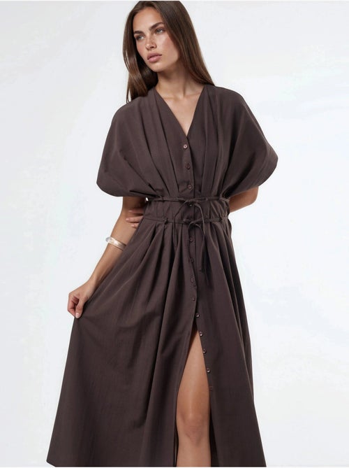 Robe chemise midi décontractée à col en v busem - Kiabi Robe chemise midi décontractée à col en v busem - Kiabi