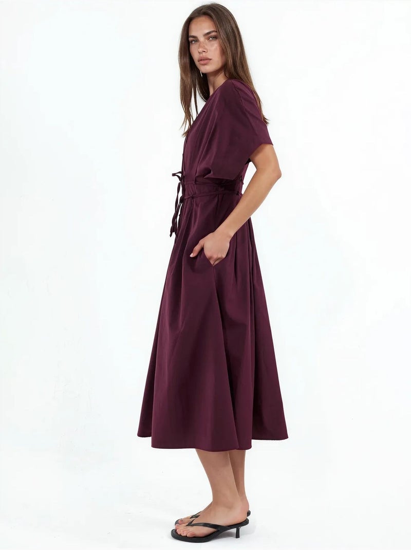 Robe chemise midi décontractée à col en v busem Rouge bordeaux - Kiabi