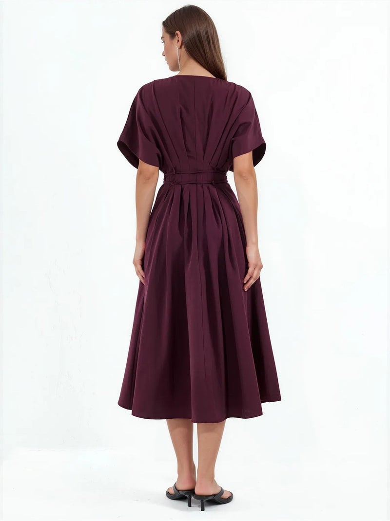 Robe chemise midi décontractée à col en v busem Rouge bordeaux - Kiabi