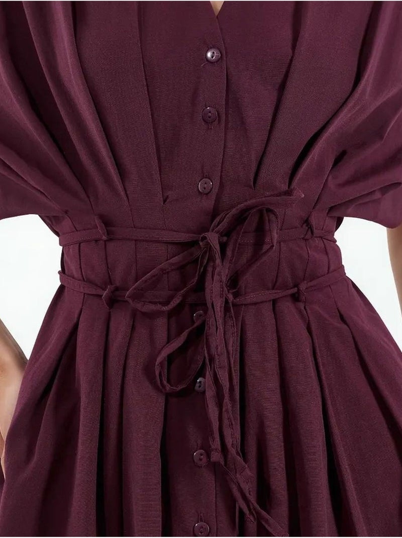 Robe chemise midi décontractée à col en v busem Rouge bordeaux - Kiabi