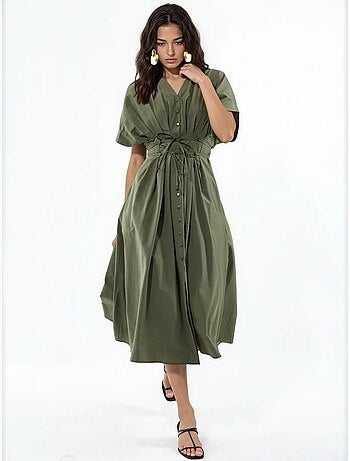 Robe chemise midi décontractée à col en v busem