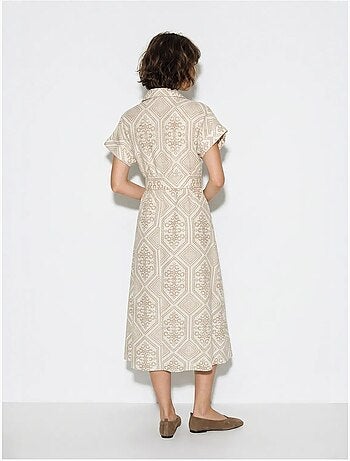 Robe-chemise midi en coton à motif géométrique, ceinturée lucci