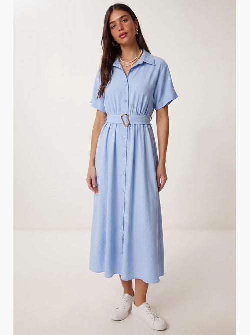 Robe chemise midi en popeline ceinturée istanbul - Kiabi Robe chemise midi en popeline ceinturée istanbul - Kiabi