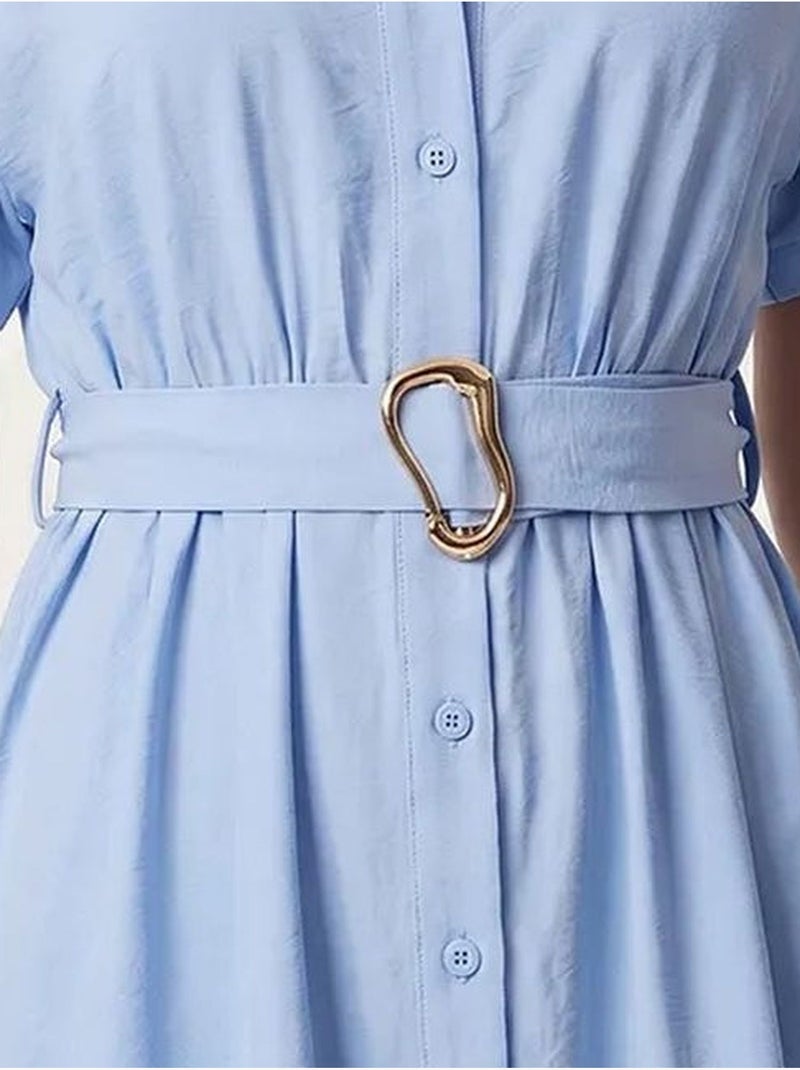 Robe chemise midi en popeline ceinturée istanbul Bleu ciel - Kiabi