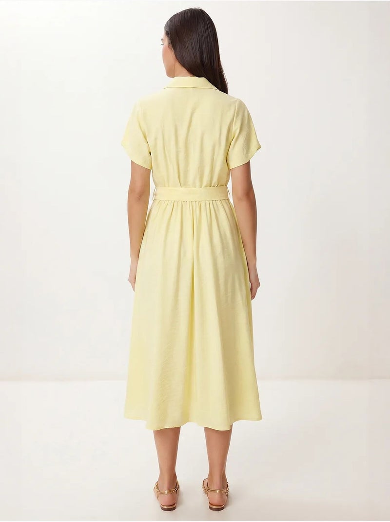 Robe chemise midi en popeline ceinturée istanbul Jaune citron - Kiabi