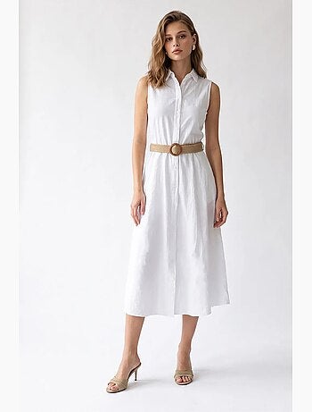 Robe chemise midi en popeline de coton ceinturée mixray