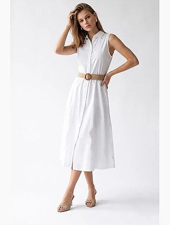 Robe chemise midi en popeline de coton ceinturée mixray