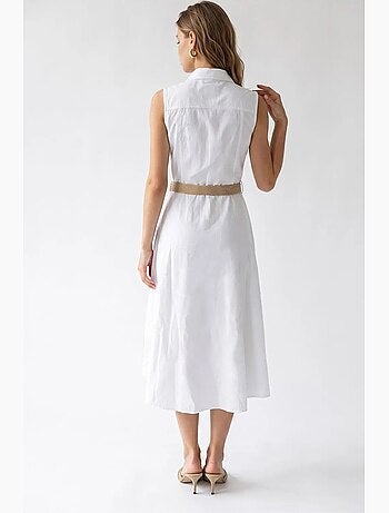 Robe chemise midi en popeline de coton ceinturée mixray