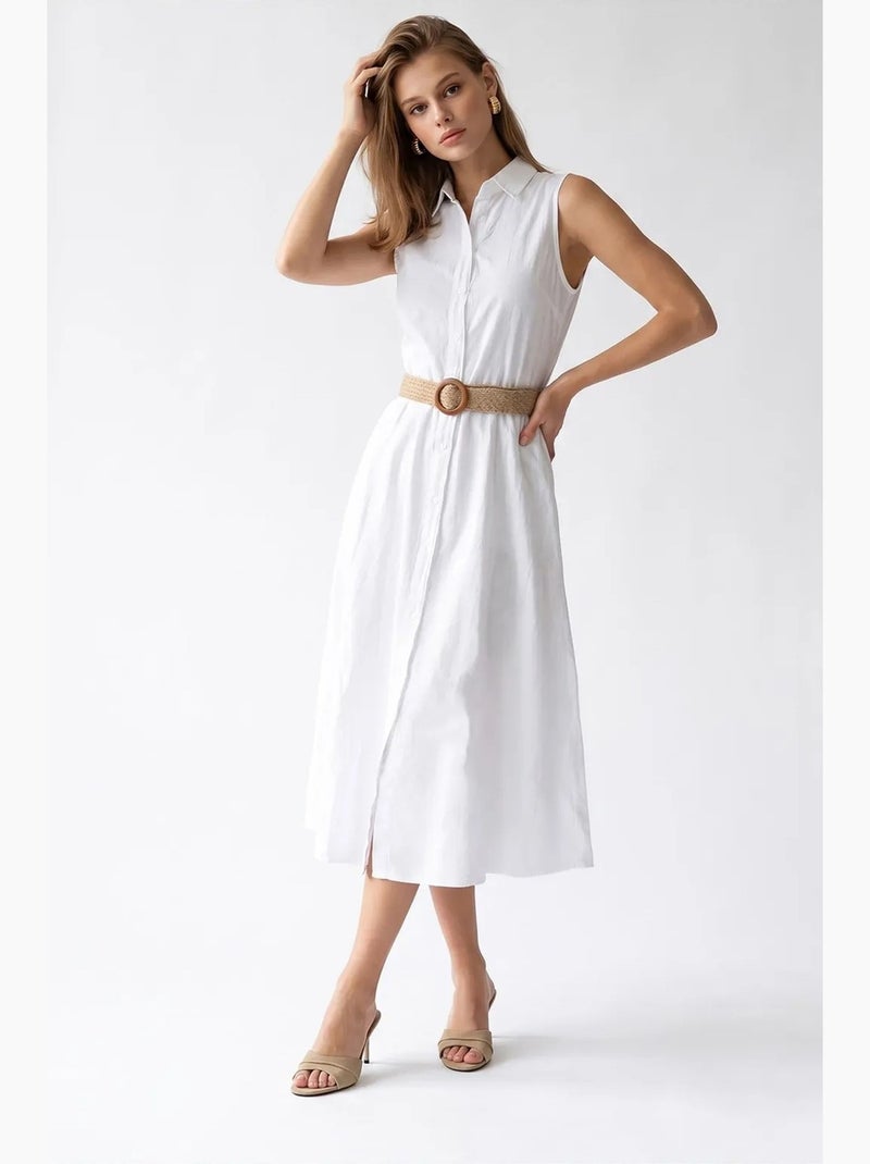 Robe chemise midi en popeline de coton ceinturée mixray Blanc - Kiabi