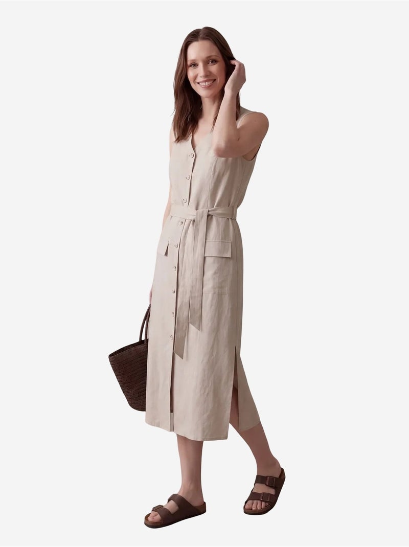 Robe-chemise midi femme en popeline de coton my fashion Sable - Kiabi