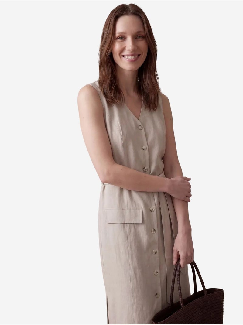 Robe-chemise midi femme en popeline de coton my fashion Sable - Kiabi