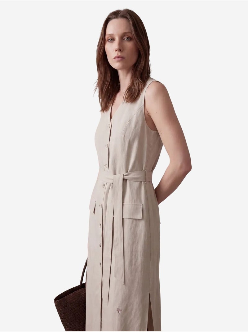 Robe-chemise midi femme en popeline de coton my fashion Sable - Kiabi