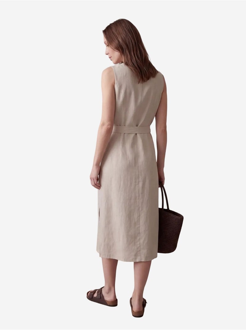 Robe-chemise midi femme en popeline de coton my fashion Sable - Kiabi