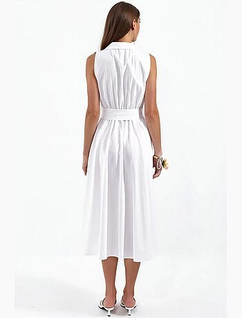 Robe-chemise midi sans manches en popeline avec ceinture busem